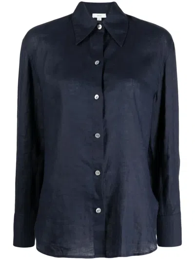 Vince Long-sleeve Linen Shirt In Blue