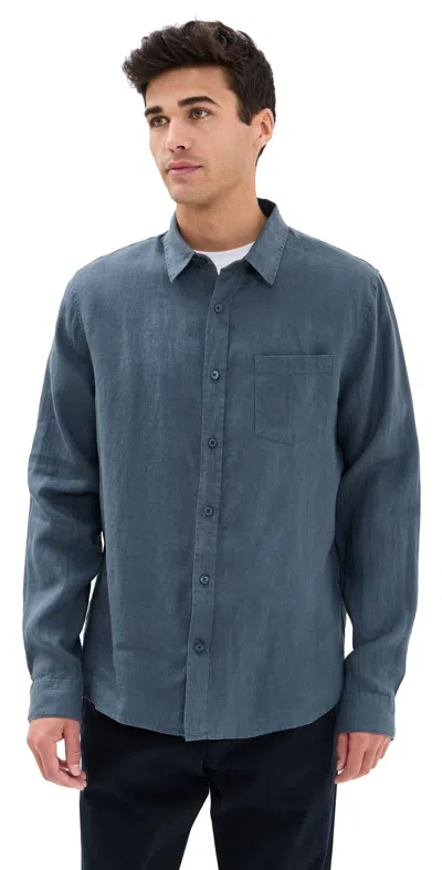 Vince Long Sleeve Linen Shirt Marlin Teal