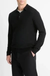 Vince Long Sleeve Merino Wool Polo In Blue