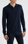 Vince Long Sleeve Merino Wool Polo In Blue