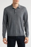 Vince Long Sleeve Merino Wool Polo In Gray