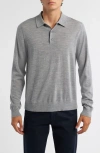 Vince Long Sleeve Merino Wool Polo In Gray