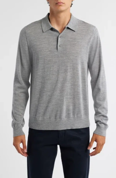 Vince Long Sleeve Merino Wool Polo In Gray