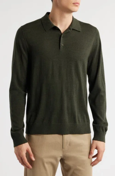 Vince Long Sleeve Merino Wool Polo In Green