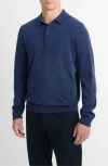 Vince Long Sleeve Merino Wool Polo In Heather Dark Regal Blue