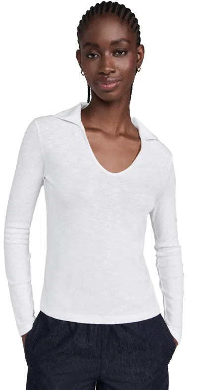 Vince Long Sleeve Open Neck Polo Off White In Off White