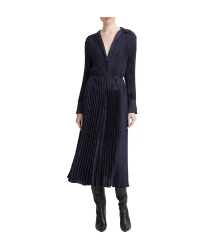 Vince Long-sleeve Pleated Shirtdress In Black