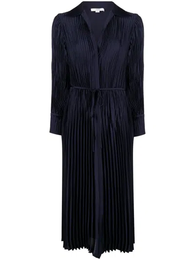 Vince Long-sleeve Pleated Shirtdress In Schwarz