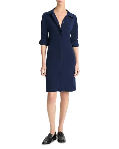 Vince Long-sleeve Polo Shirtdress In Navy