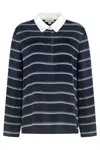 Vince Long-sleeve Stripe Silk Rugby Shirt In Blue