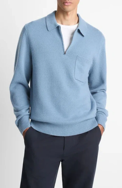 Vince Long Sleeve Quarter Zip Polo Sweater In Blue