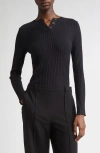 Vince Long Sleeve Rib Henley In Black