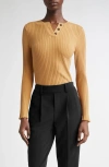 Vince Long Sleeve Rib Henley In Yellow