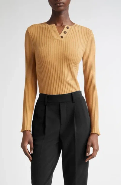 Vince Long Sleeve Rib Henley In Yellow