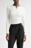 Vince Ribbed Cotton Blend Henley Top In Off White In White