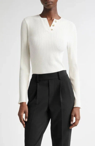 Vince Ribbed Cotton Blend Henley Top In Off White