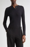 Vince Long Sleeve Rib Henley In Black