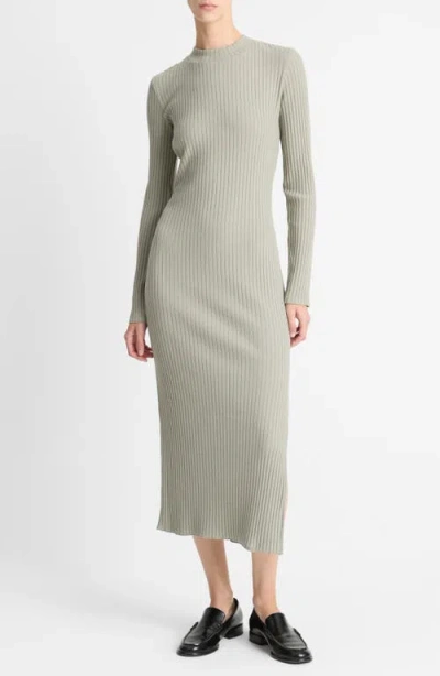 Vince Long Sleeve Rib Maxi Dress In Sage Mist
