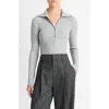 Vince Ribbed Cotton Long-sleeve Polo Shirt In Heather Mid Grey In Heather Mid Grey
