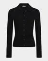 Vince Long-sleeve Ribbed Button-front Top In Black