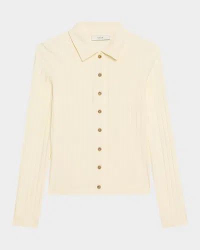 Vince Long-sleeve Ribbed Button-front Top In Vanille