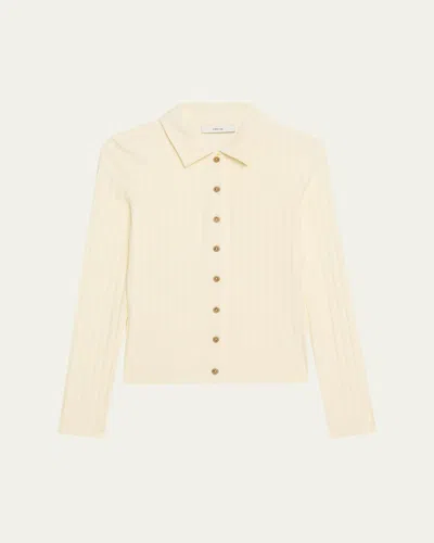 VINCE LONG-SLEEVE RIBBED BUTTON-FRONT TOP