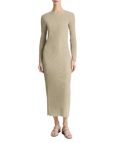 Vince Long Sleeve Round Neck Dress In Dark Jade Water Combo