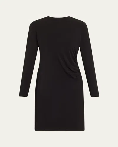 Vince Long-sleeve Ruched Crewneck Dress In Black