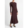 Vince Long Sleeve Ruched Jersey Dress In Purple