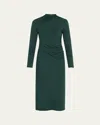 Vince Long-sleeve Ruched Turtleneck Midi Dress In Juniper