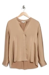 Vince Long Sleeve Satin Button-up Shirt In Brown
