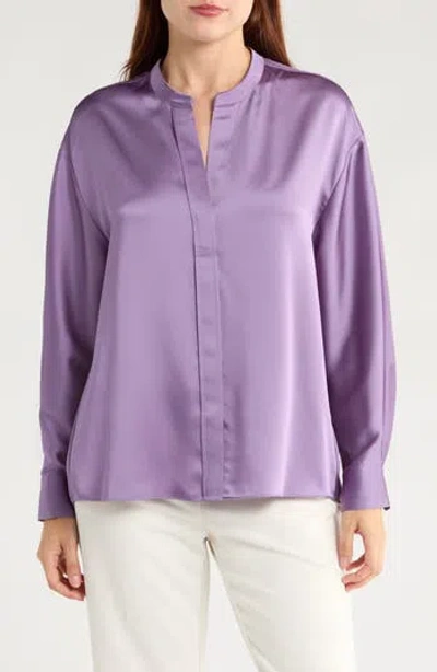 Vince Long Sleeve Satin Button-up Shirt In Purple