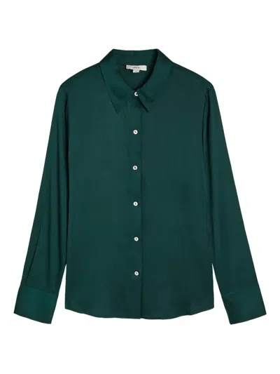Vince Silk-blend Satin Shirt In Green