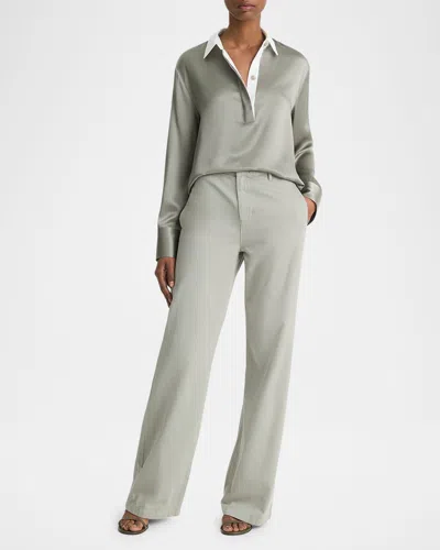 Vince Long-sleeve Silk Rugby Shirt In Smoky Moss