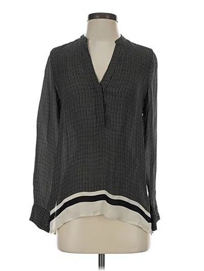Pre-owned Vince Long Sleeve Silk Top Black Collared Neckline Tops