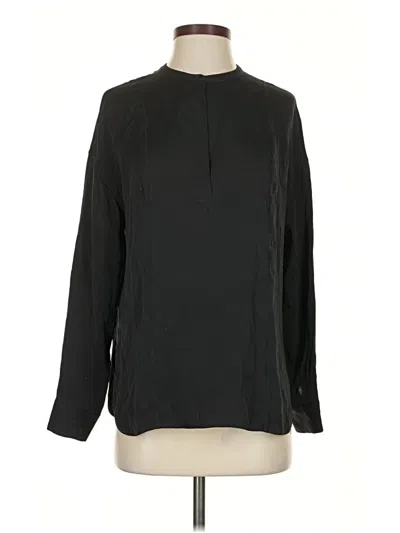 Pre-owned Vince Long Sleeve Silk Top Black Mock Neckline Tops