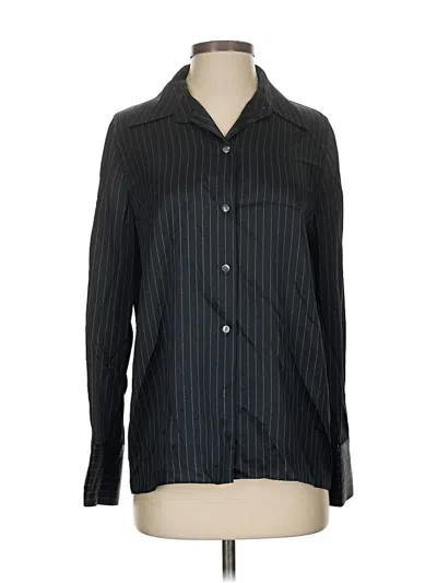 Pre-owned Vince Long Sleeve Silk Top Black Stripes Pattern Collared Neckline Tops