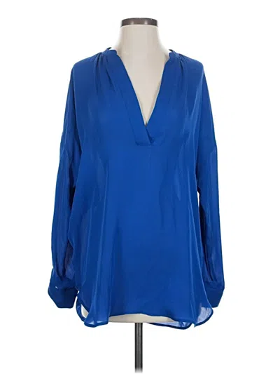 Pre-owned Vince Long Sleeve Silk Top Blue Plunge Neckline Tops