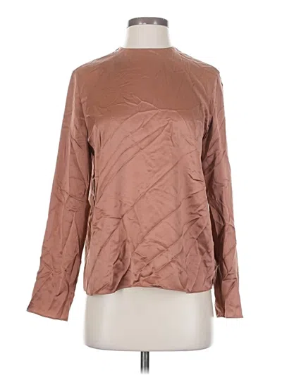 Pre-owned Vince Long Sleeve Silk Top Brown Mock Neckline Tops