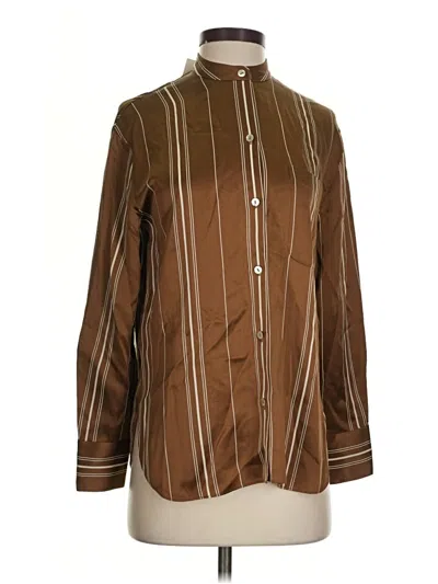 Vince Long Sleeve Silk Top Brown Mock Neckline Tops