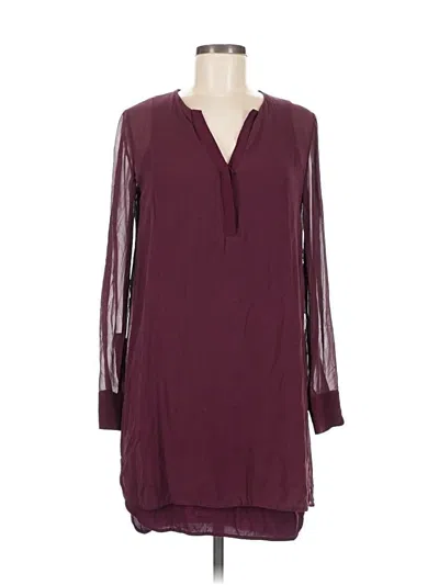 Pre-owned Vince Long Sleeve Silk Top Burgundy Open Neckline Tops
