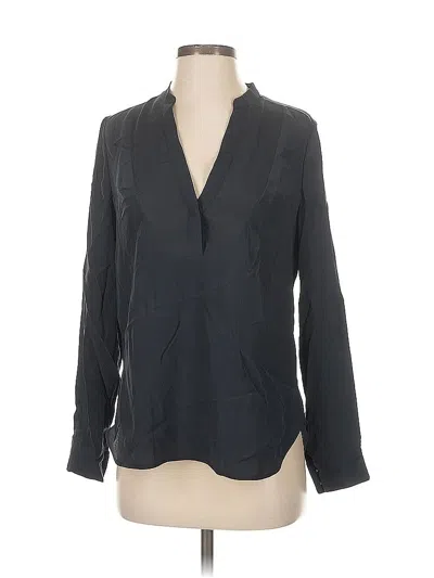 Pre-owned Vince Long Sleeve Silk Top Gray Open Neckline Tops