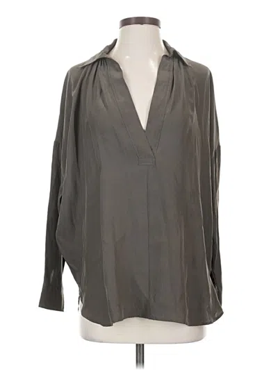 Pre-owned Vince Long Sleeve Silk Top Gray Plunge Neckline Tops
