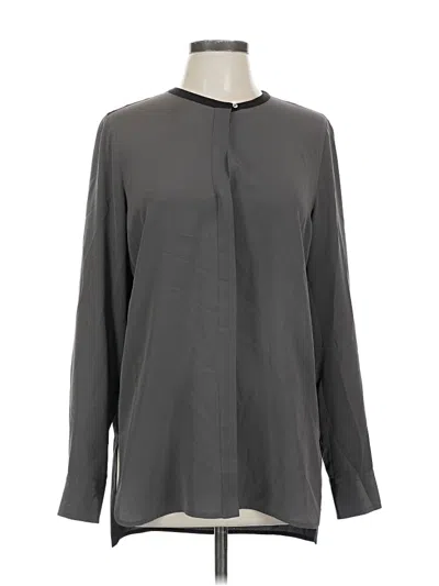 Pre-owned Vince Long Sleeve Silk Top Gray Solid Pattern Mock Neckline Tops