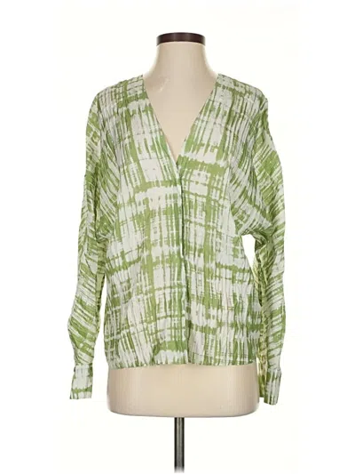 Pre-owned Vince Long Sleeve Silk Top Green Plunge Neckline Tops