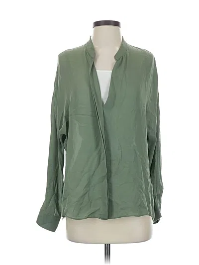 Pre-owned Vince Long Sleeve Silk Top Green Plunge Neckline Tops