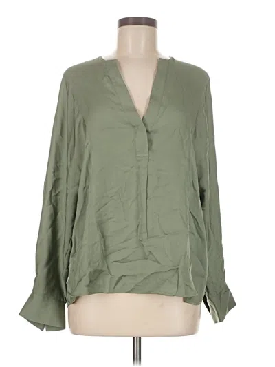 Pre-owned Vince Long Sleeve Silk Top Green Plunge Neckline Tops