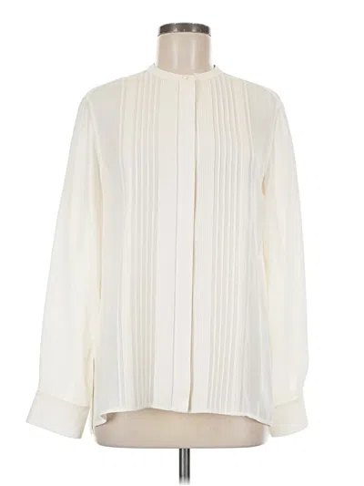 Pre-owned Vince Long Sleeve Silk Top Ivory Mock Neckline Tops In White
