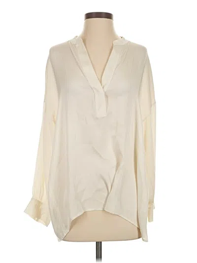 Pre-owned Vince Long Sleeve Silk Top Ivory Plunge Neckline Tops In White