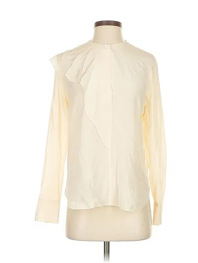Pre-owned Vince Long Sleeve Silk Top Ivory Tie Neck Tops In White
